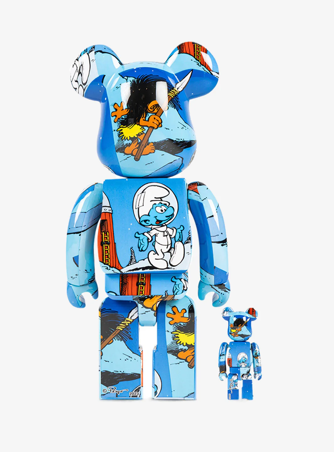 Bearbrick x The Smurfs (The Astrosmurf) 100% & 400% Set Blue - Image 3