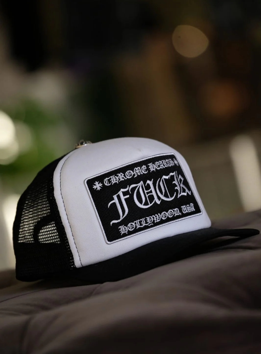 Chrome Hearts FUCK Hollywood Trucker Hat Black/White - Image 10