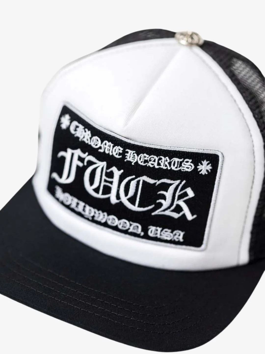 Chrome Hearts FUCK Hollywood Trucker Hat Black/White - Image 4