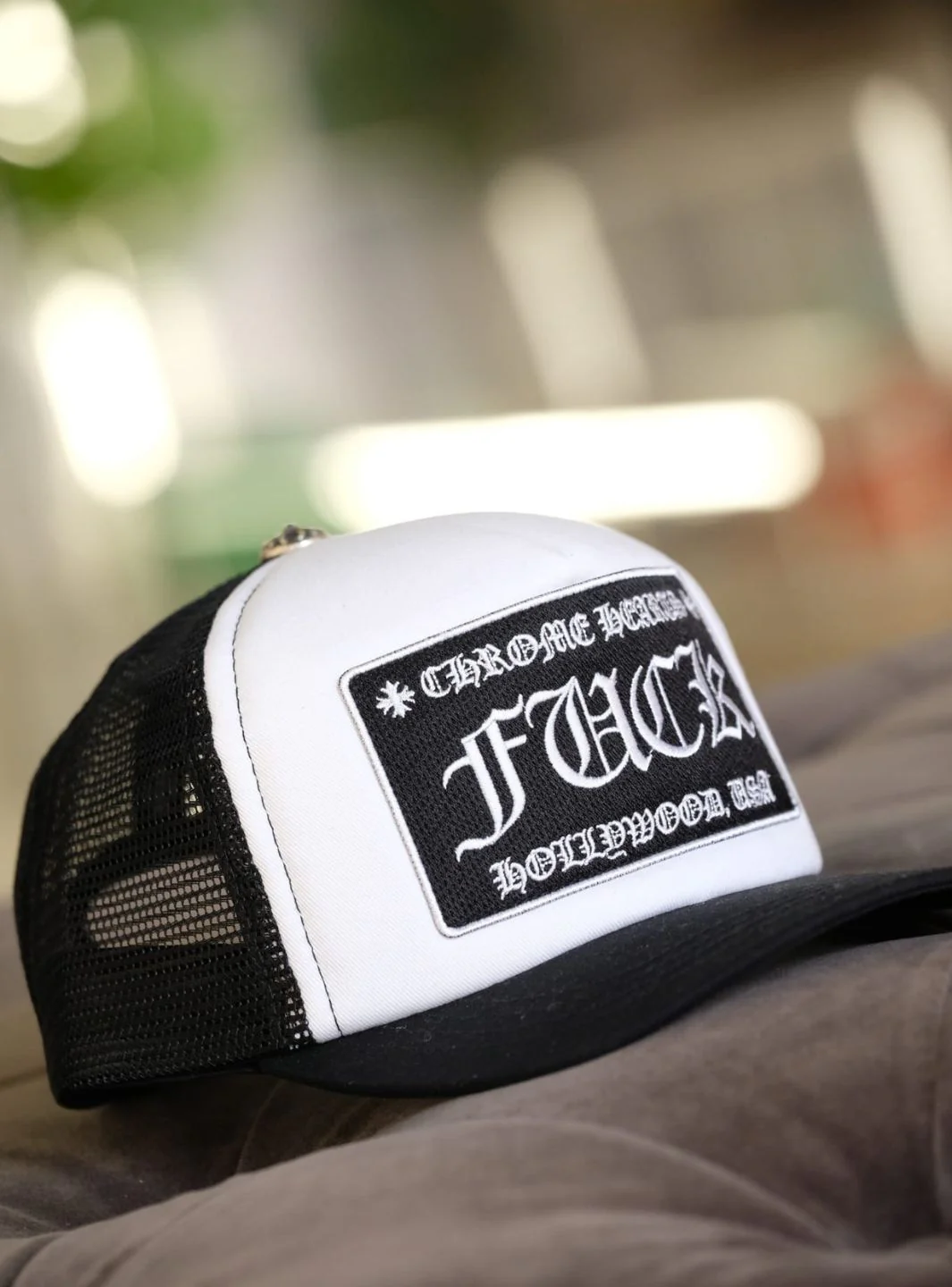 Chrome Hearts FUCK Hollywood Trucker Hat Black/White - Image 6
