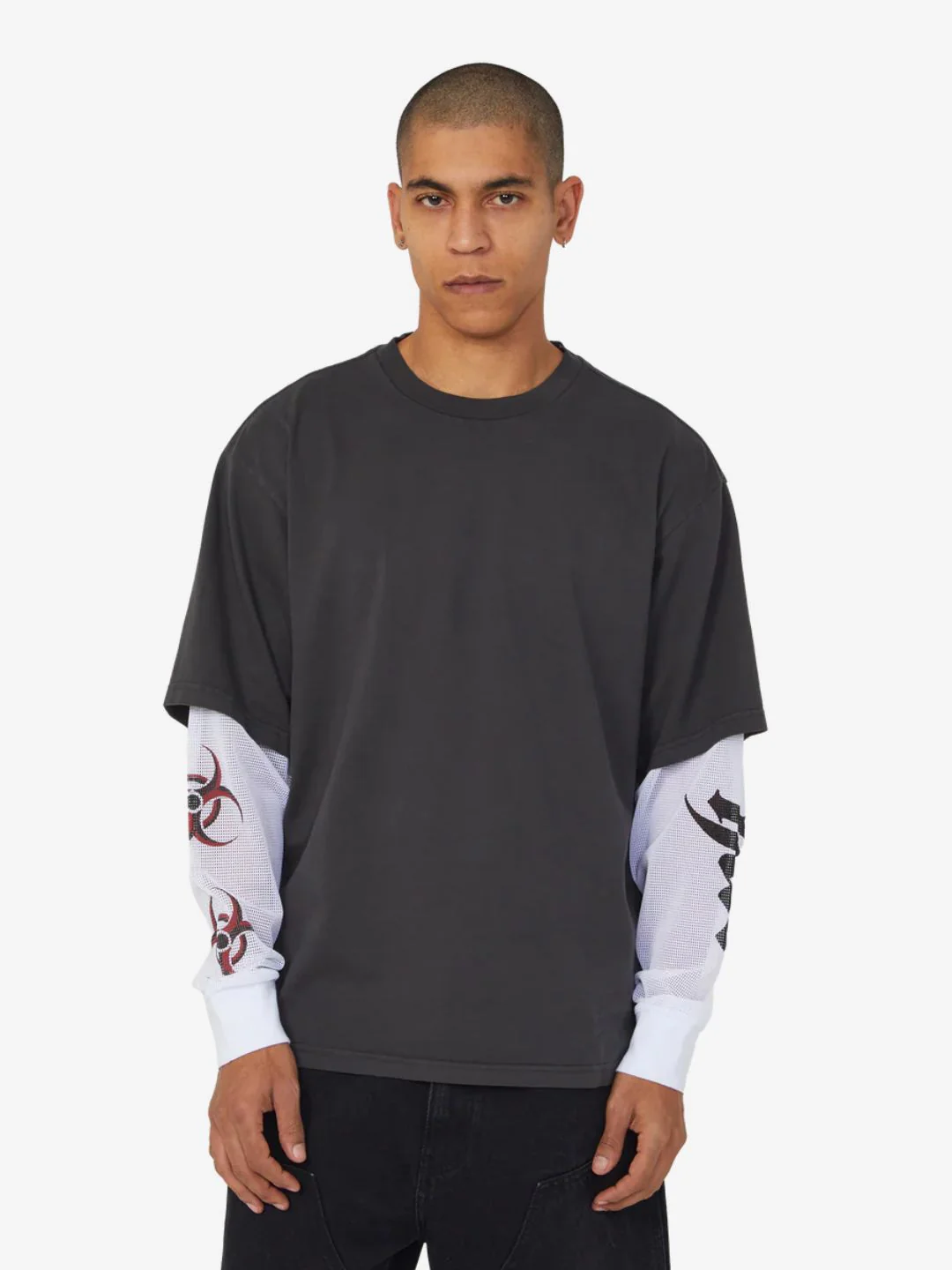 HUF Leon Long Sleeve Double Layer Top Vintage Black - Image 6