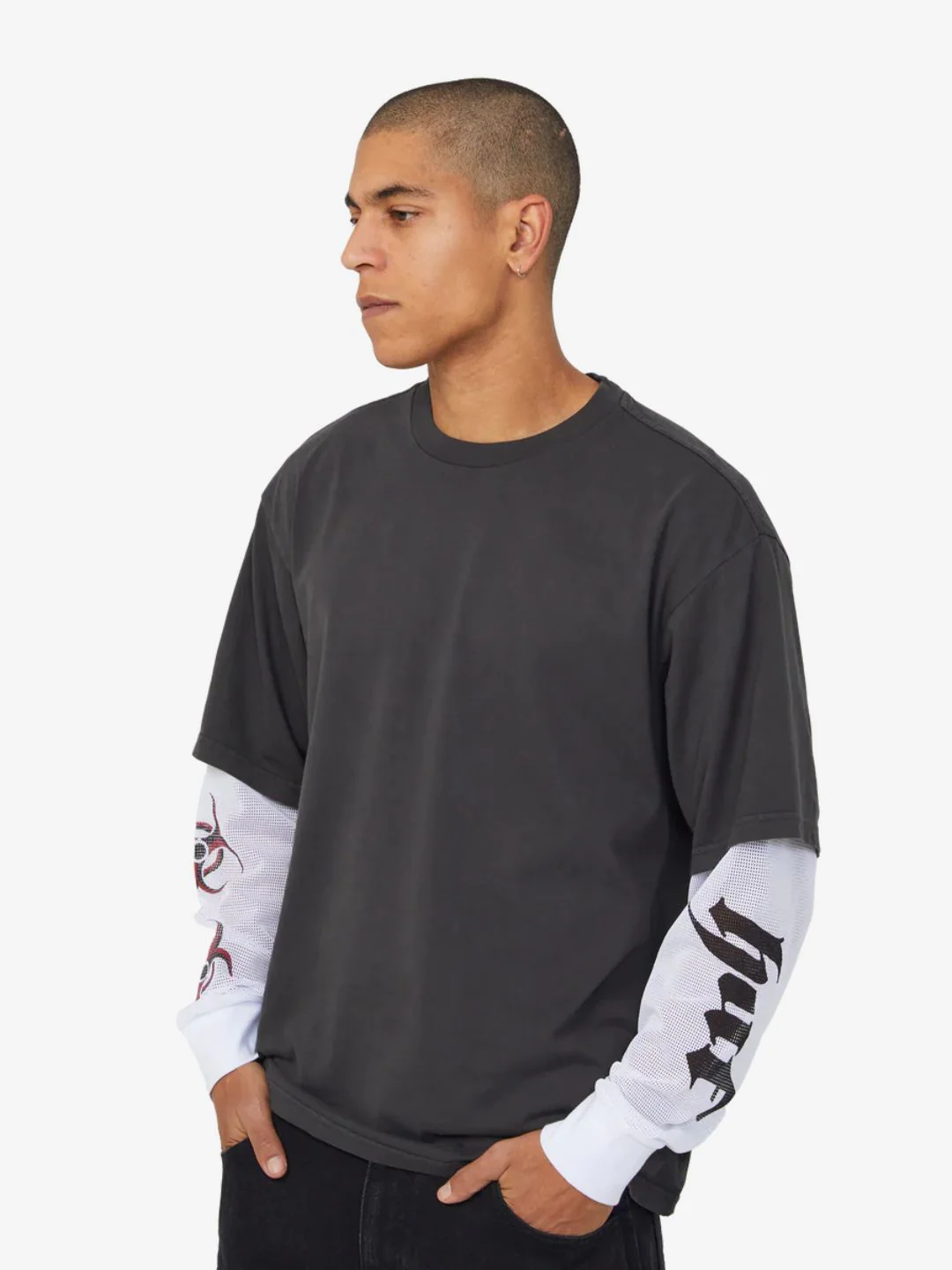 HUF Leon Long Sleeve Double Layer Top Vintage Black - Image 7