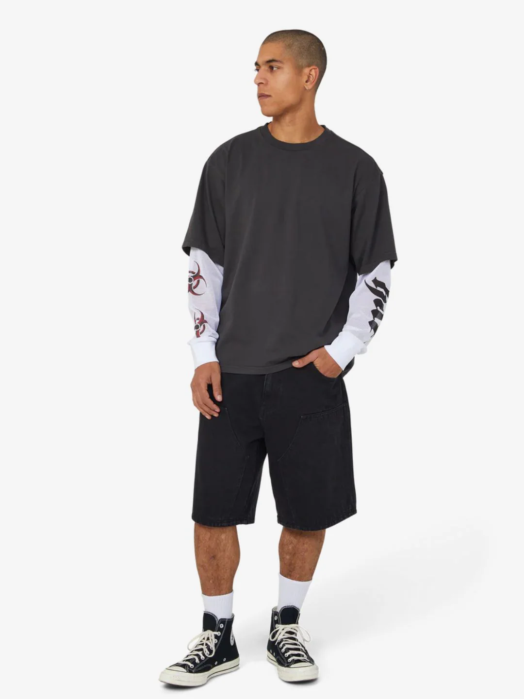 HUF Leon Long Sleeve Double Layer Top Vintage Black - Image 8