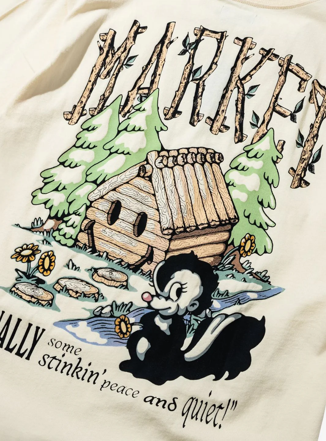 Market Studios Smiley Quiet Cabin T-Shirt Cream - Image 4