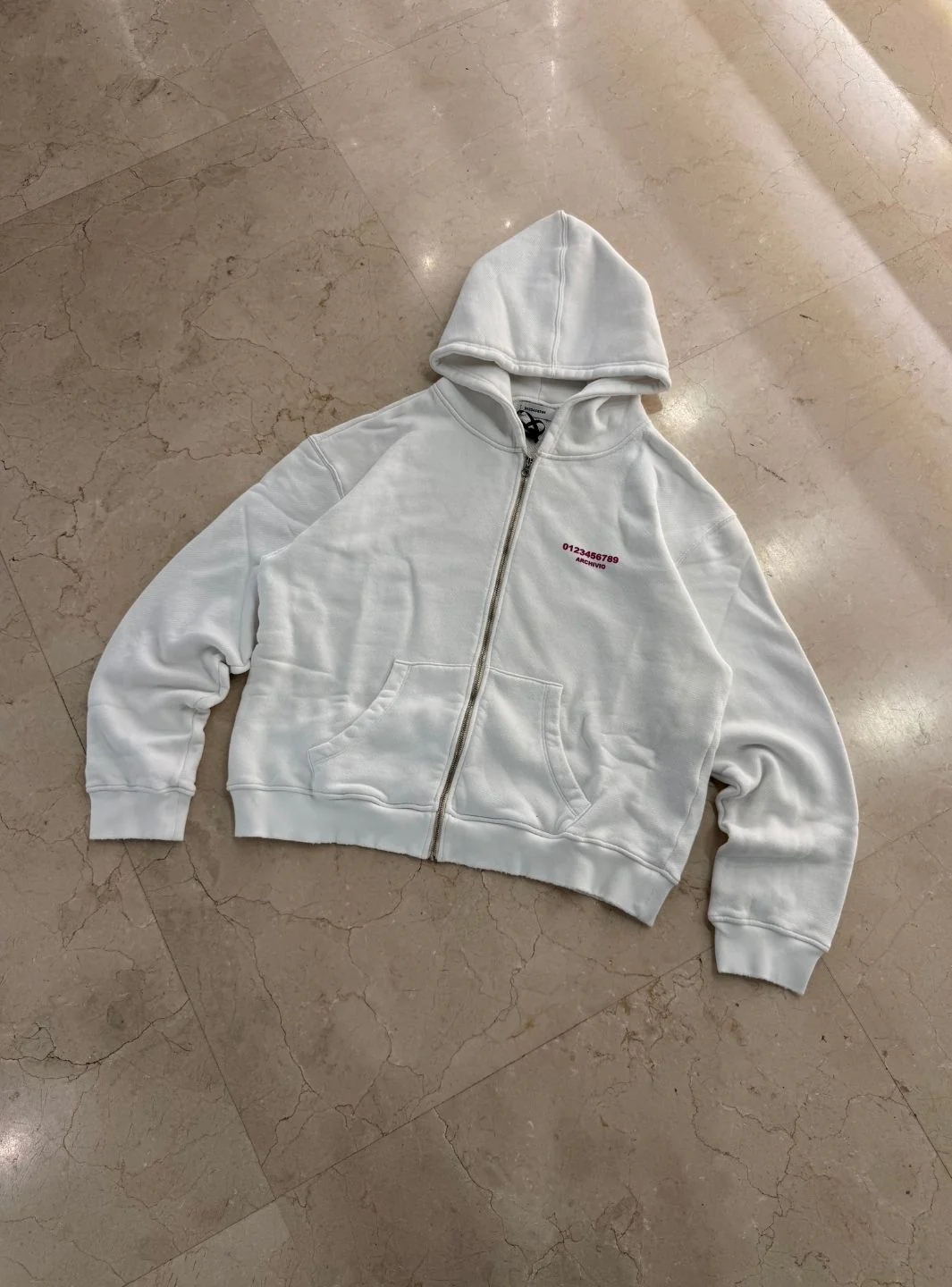 Numeri Archivio Zip Up Hooded Sweatshirt White Fuchsia - Image 3