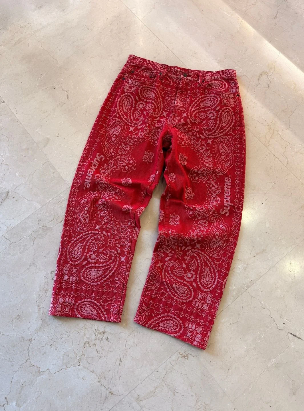 Supreme Bandana Jacquard Baggy Jeans Red - Image 3