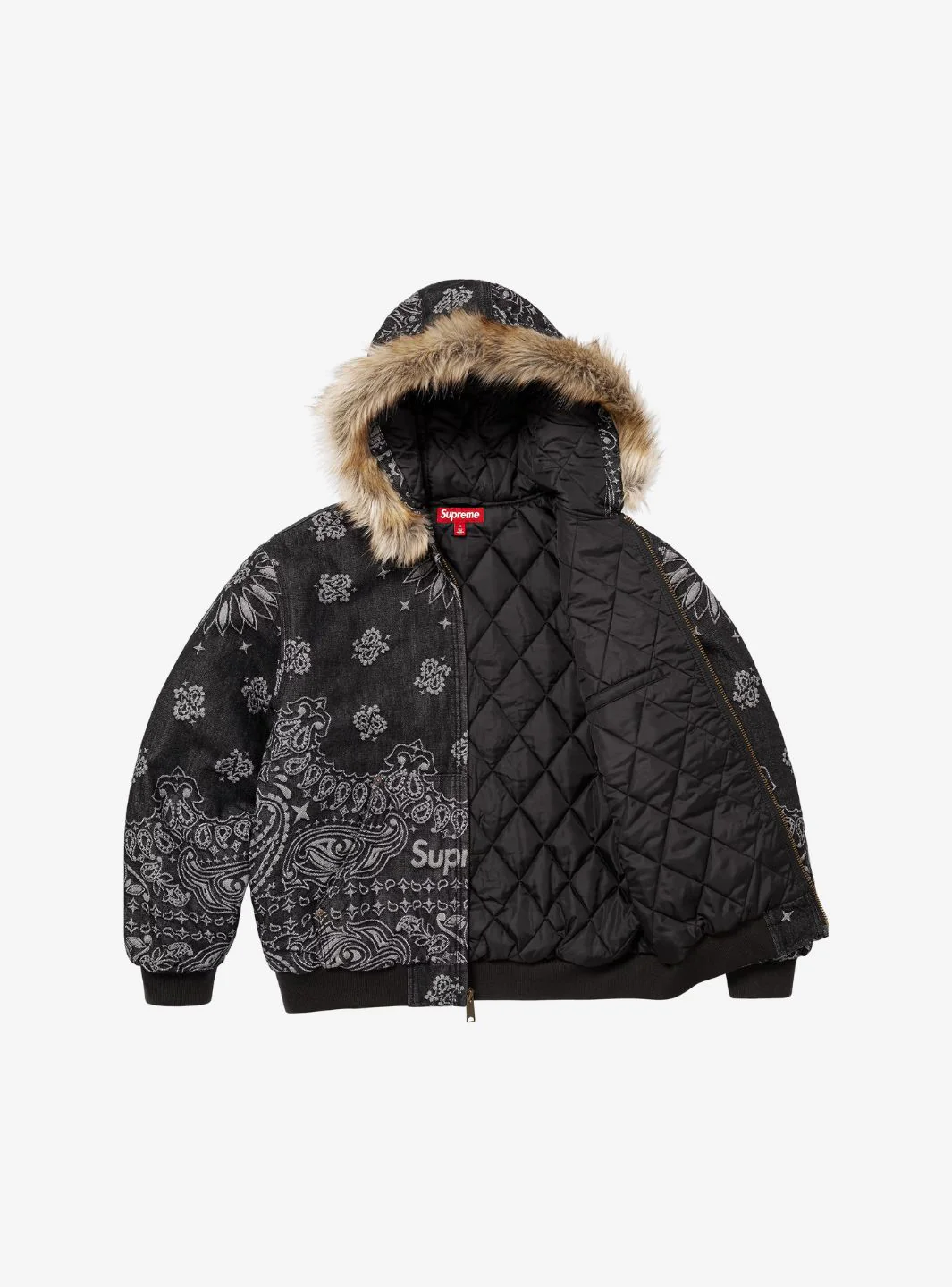 Supreme Bandana Jacquard Denim Hooded Work Jacket Black - Image 2