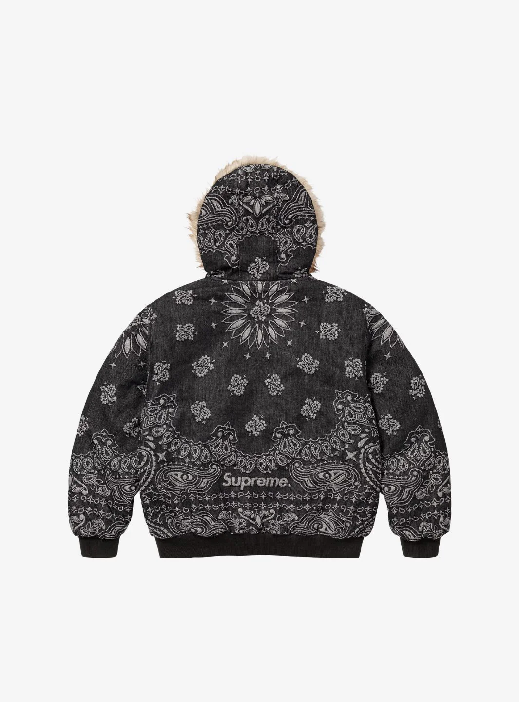 Supreme Bandana Jacquard Denim Hooded Work Jacket Black - Image 3