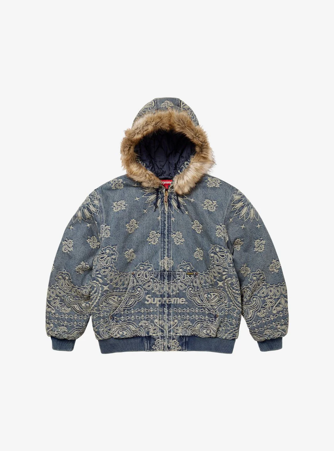 Supreme Bandana Jacquard Denim Hooded Work Jacket Blue