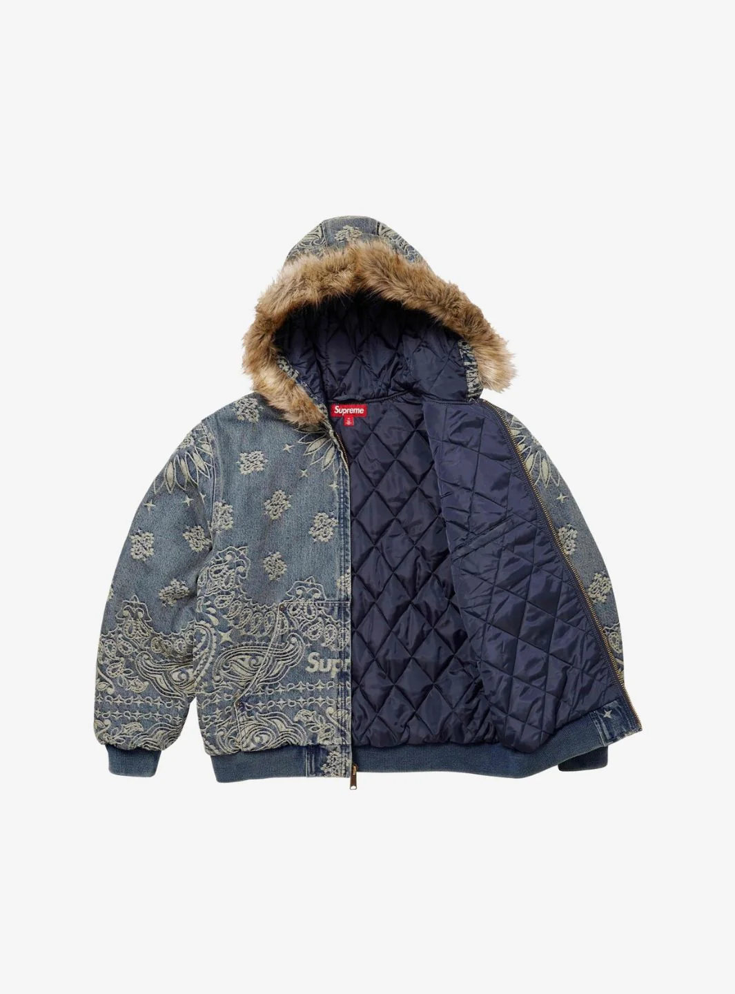 Supreme Bandana Jacquard Denim Hooded Work Jacket Blue - Image 2
