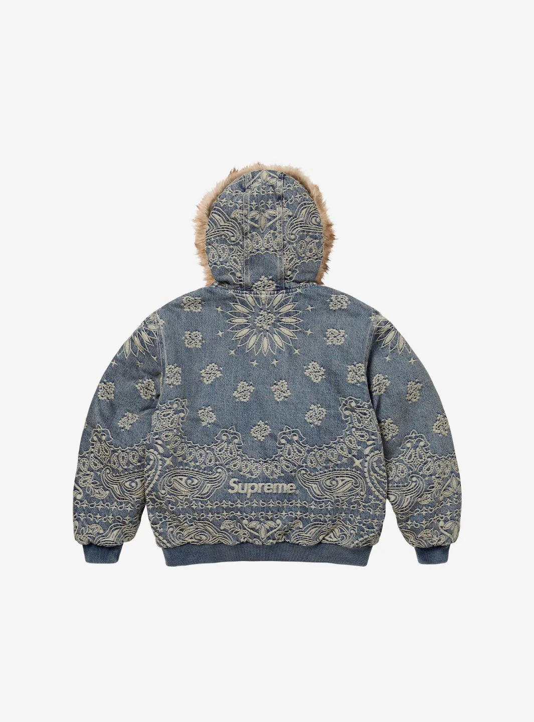 Supreme Bandana Jacquard Denim Hooded Work Jacket Blue - Image 3