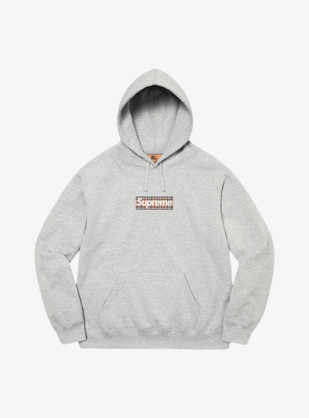 Supreme Burberry Box Logo Hooded Sweatshirt Heather Grey