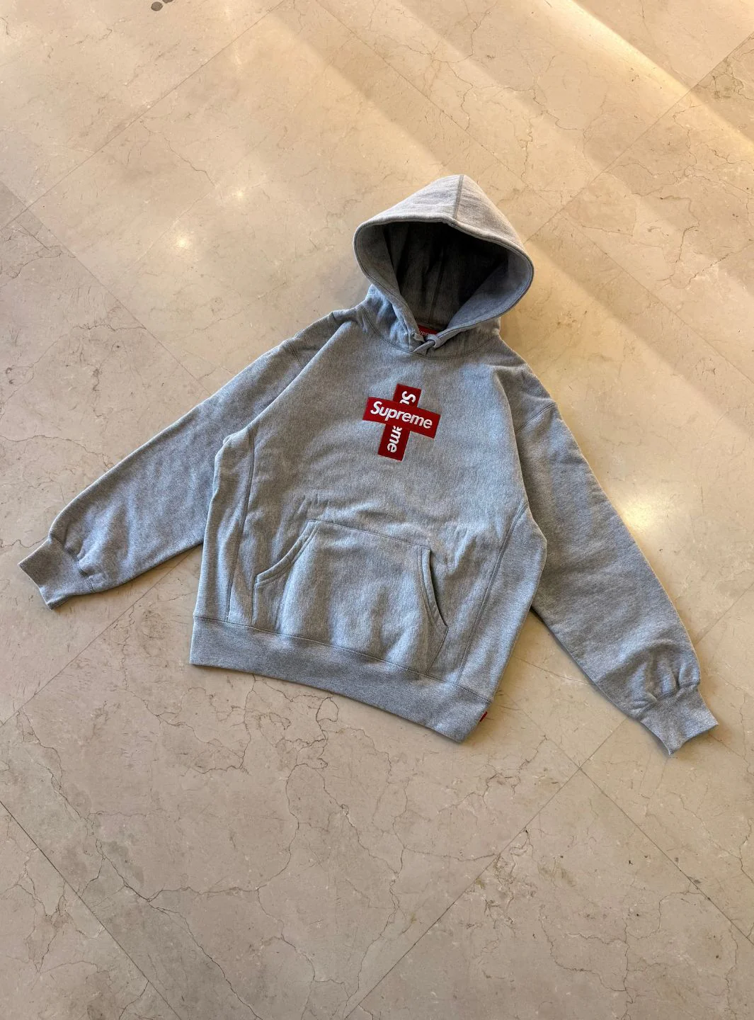 Supreme Cross Box Logo Hooded Sweatshirt Heather Grey - Image 2