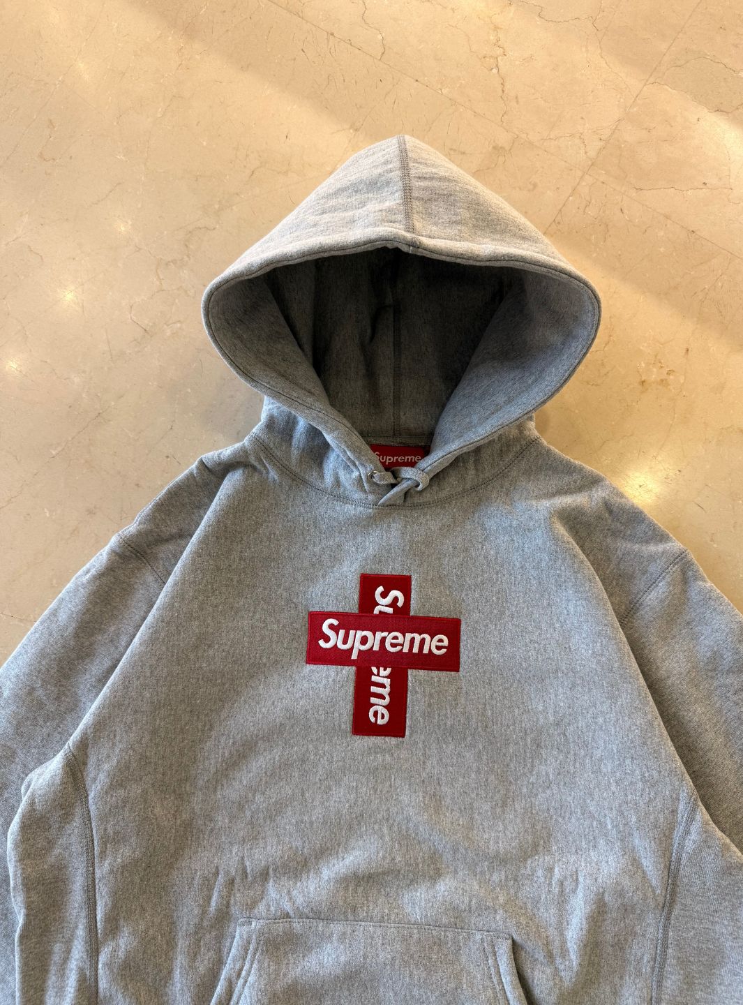 Supreme Cross Box Logo Hooded Sweatshirt Heather Grey - Image 3