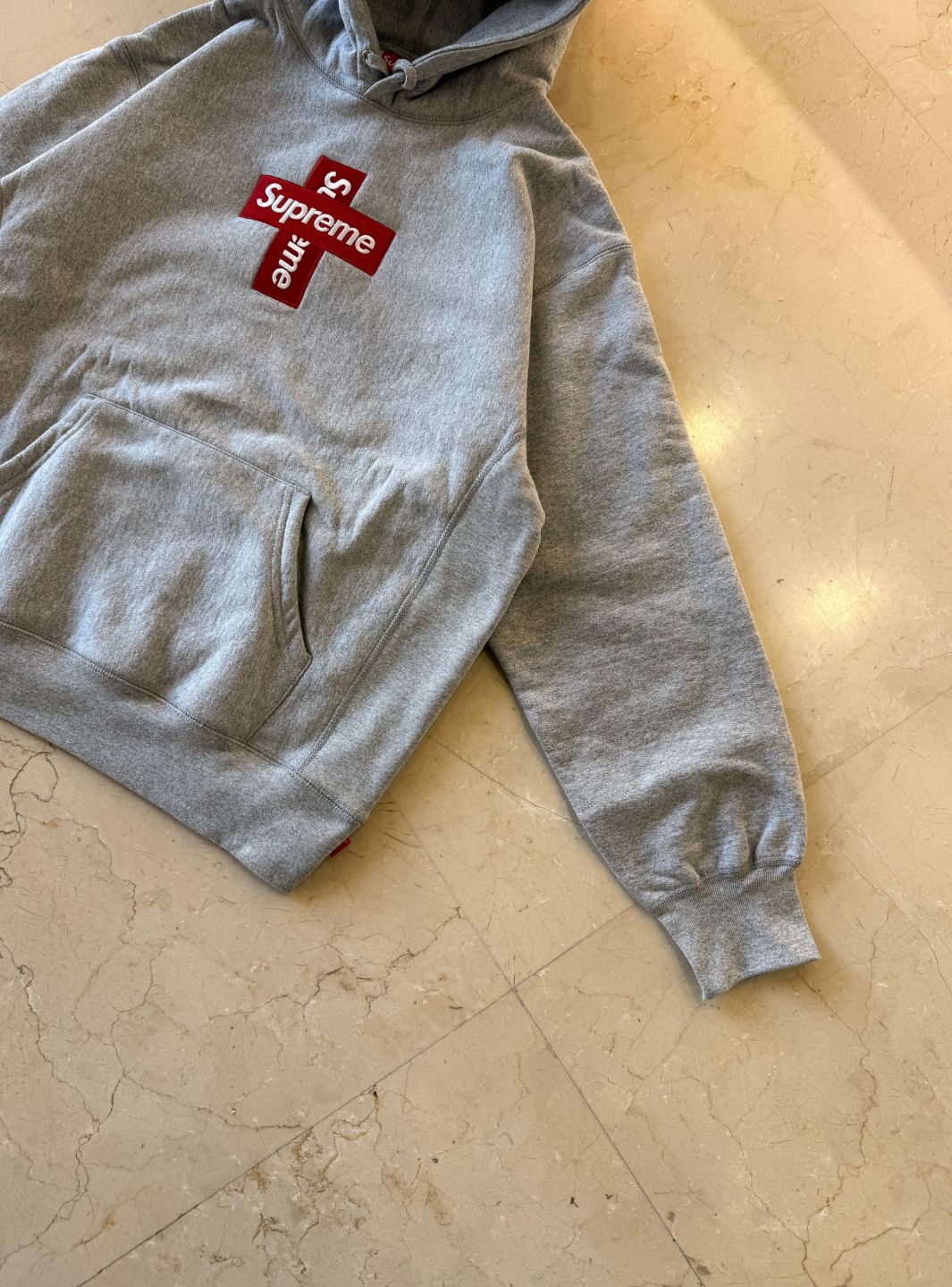 Supreme Cross Box Logo Hooded Sweatshirt Heather Grey - Image 4