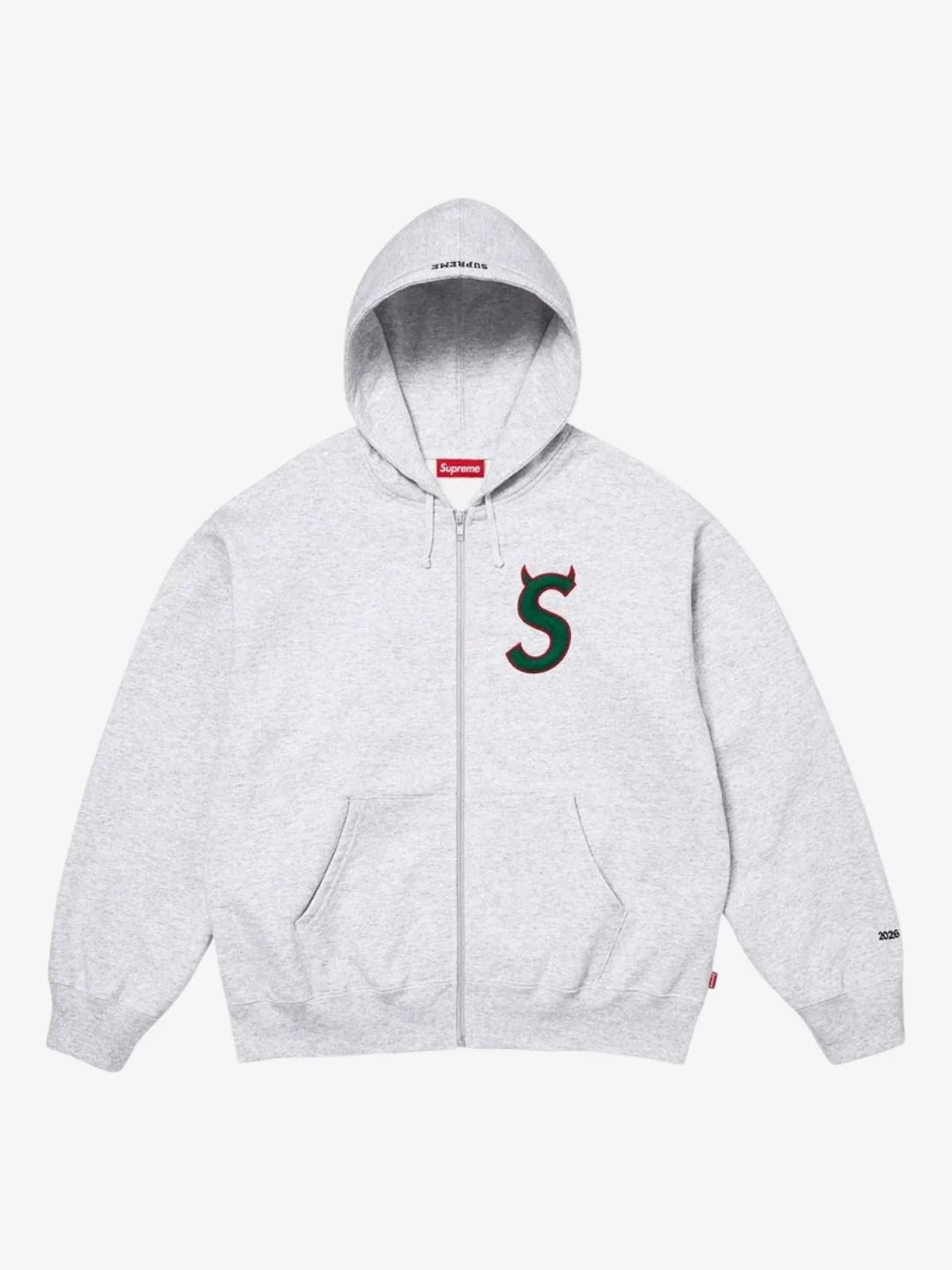 Supreme Devil S Logo Zip Up Hooded Sweatshirt Ash Grey