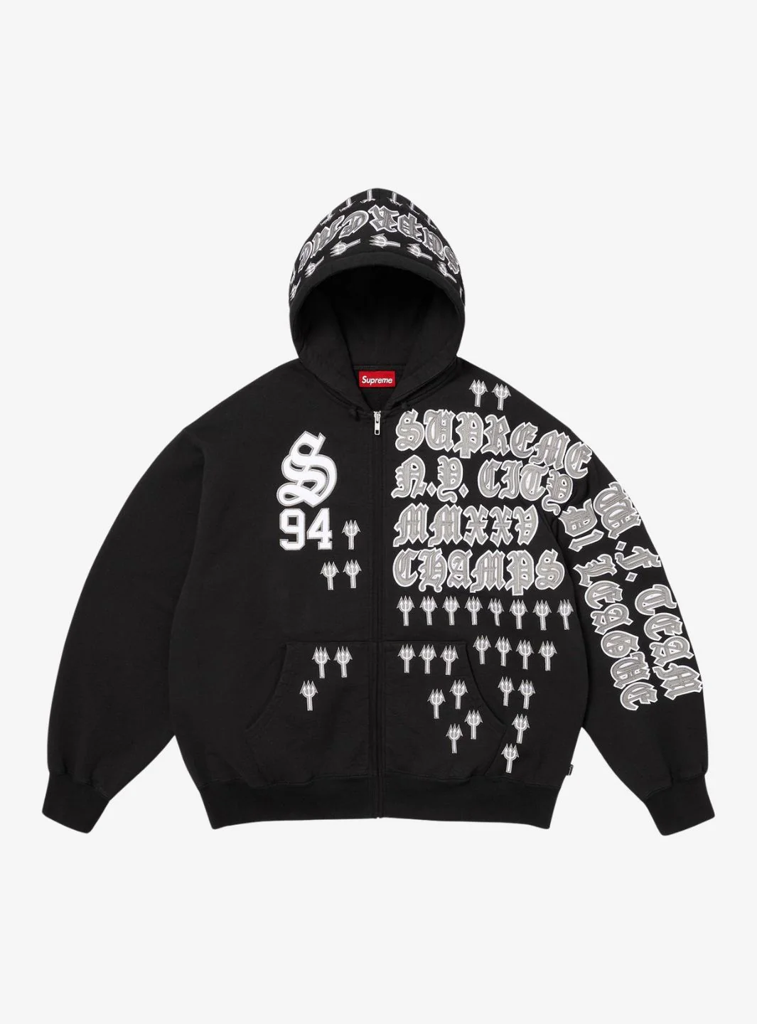 Supreme League Champs Zip Up Hooded Sweatshirt Black