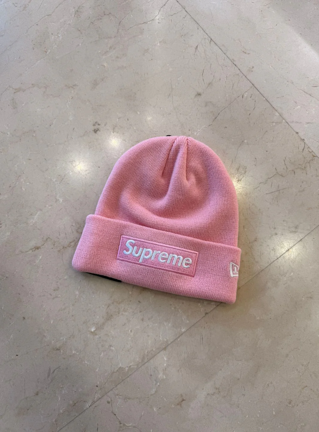 Supreme New Era Box Logo Beanie Dusty Pink (FW24) - Image 3