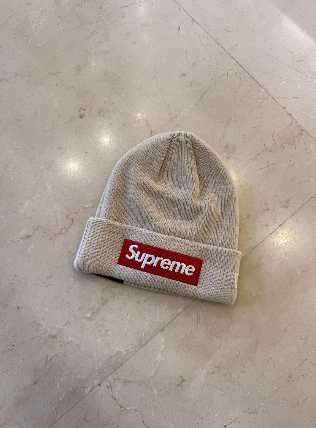 Supreme New Era Box Logo Beanie Stone (FW24) - Image 3