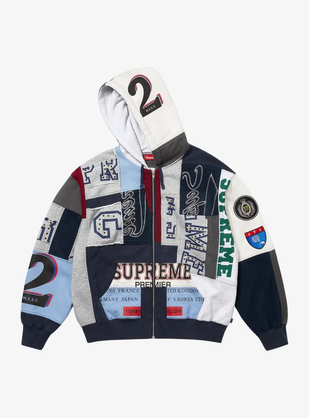 Supreme Patchwork Zip Up Hooded Sweatshirt Navy (SS25) - Image 2