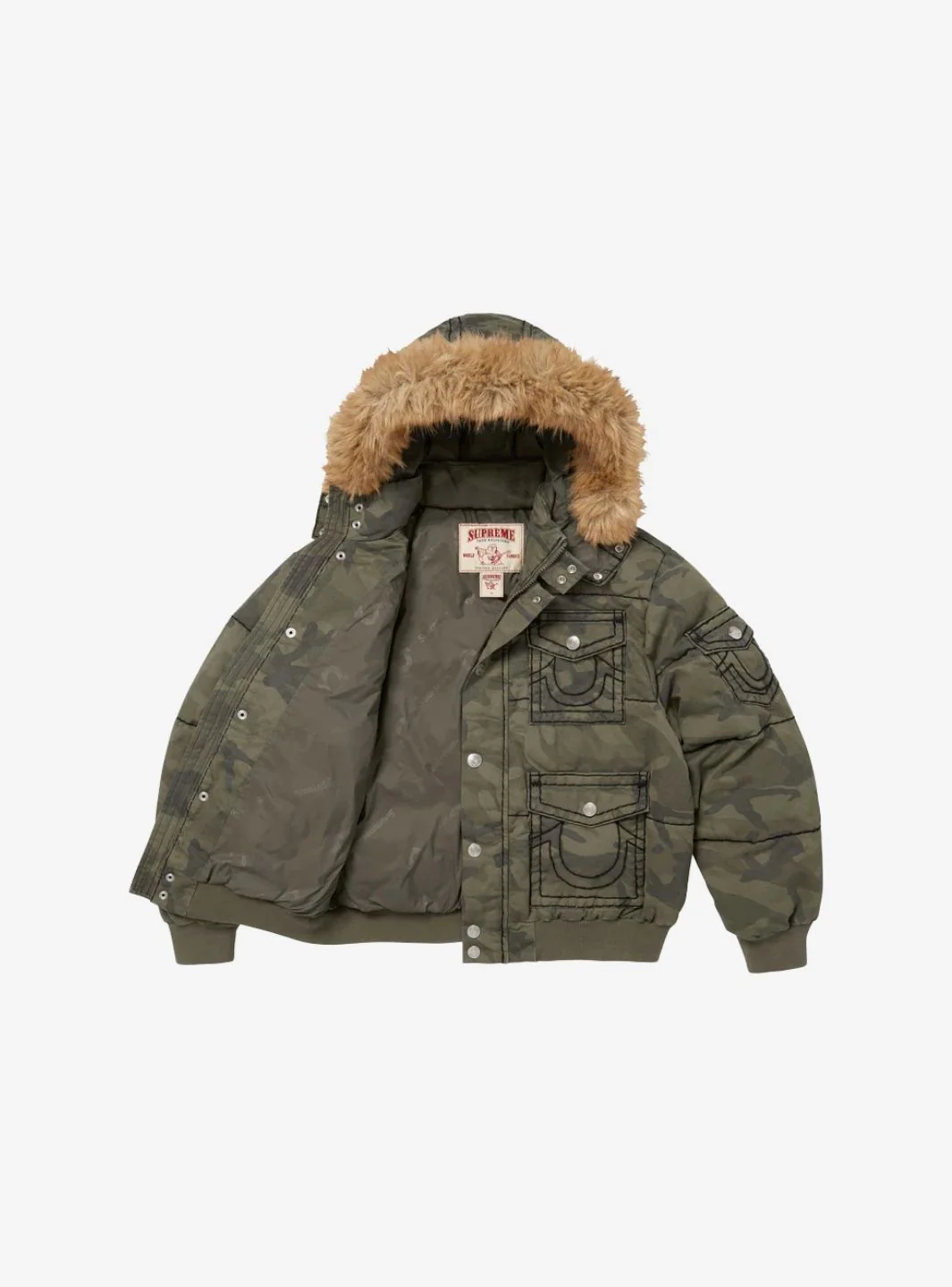 Supreme True Religion Puffer Jacket Olive Camo - Image 2