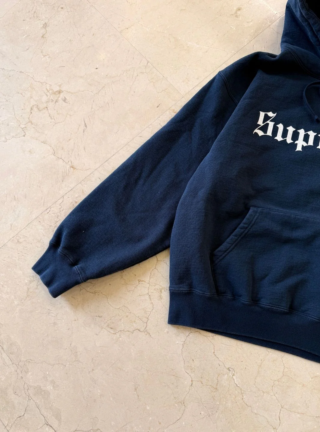 Supreme Washed Old English Hooded Sweatshirt Navy - Image 4
