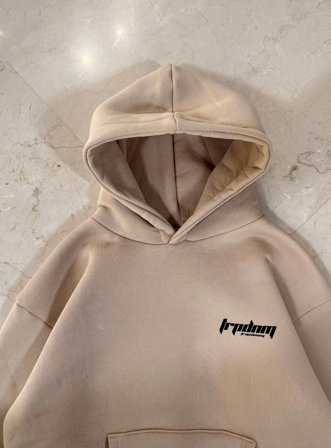 Trap Denim Hoodie Beige - Image 6