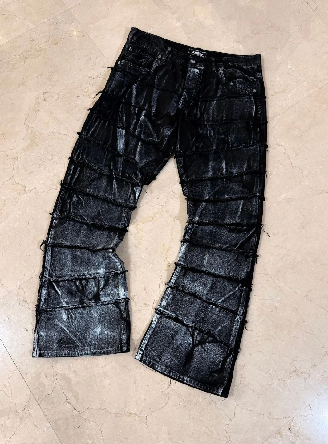 Trap Denim Painted Ripped Flare Jeans - Image 7