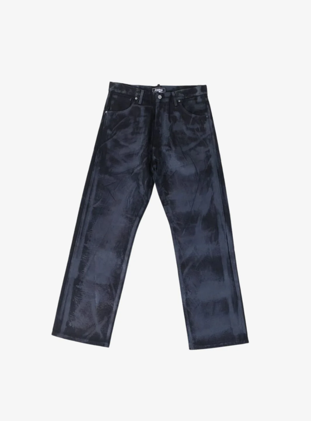 Trap Denim Print Waxed Baggy Jeans Black