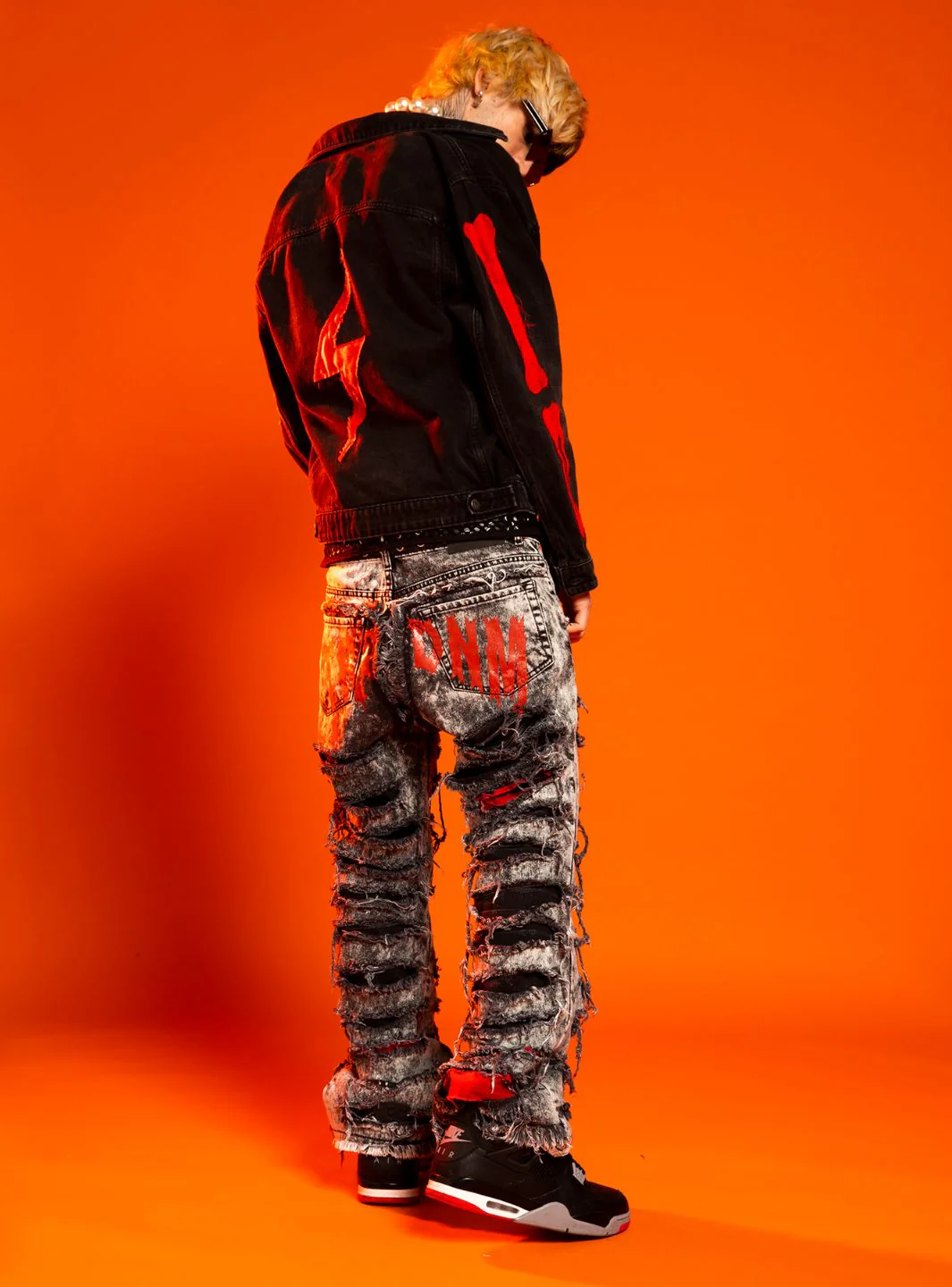 Trap Denim Red Print Ripped Flare Jeans - Image 3