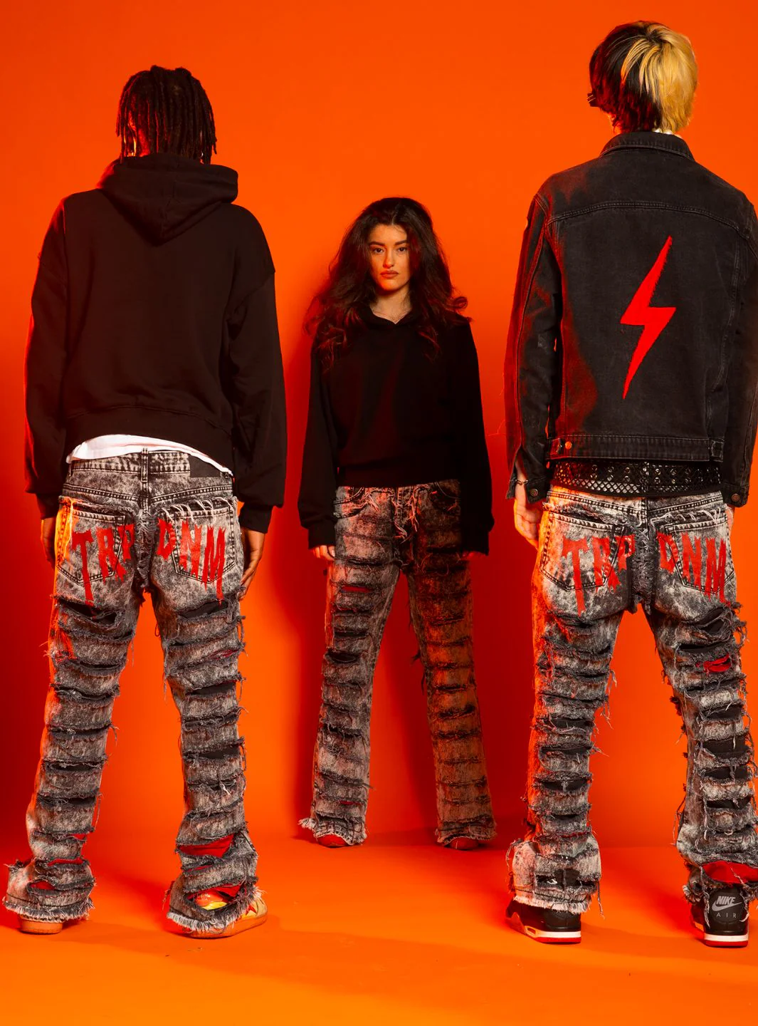 Trap Denim Red Print Ripped Flare Jeans - Image 4